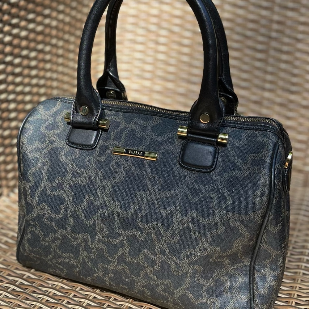 Tous Black and Tan Satchel with signature Kaos pattern